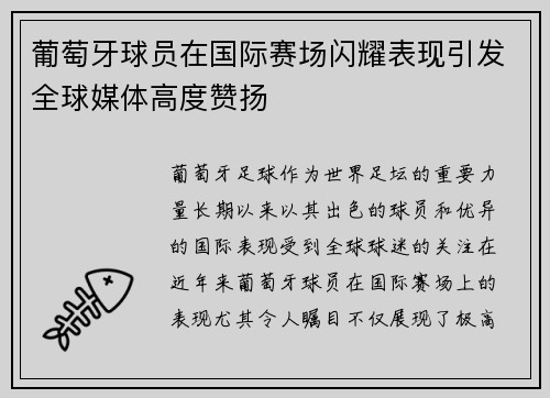 葡萄牙球员在国际赛场闪耀表现引发全球媒体高度赞扬