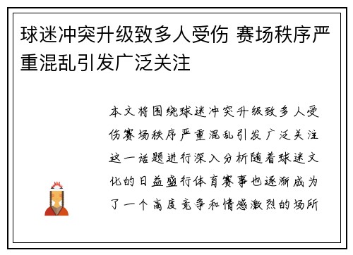 球迷冲突升级致多人受伤 赛场秩序严重混乱引发广泛关注